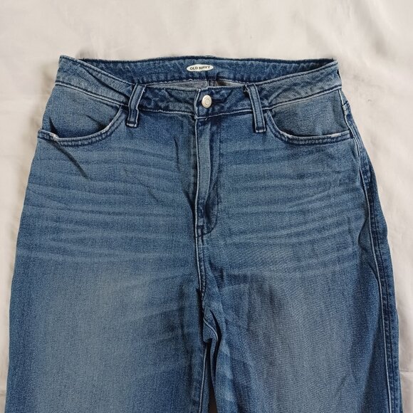 Old Navy Jeans Highrise Wide Leg Ankle Length Medium Wash Raw Hem Size 10T - Picture 3 of 11